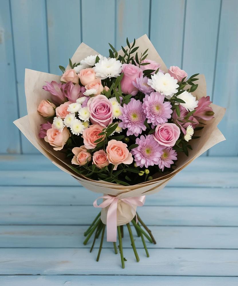 Букет цветов из: Хризантемы, Розы и Альстромерии в Левокумском