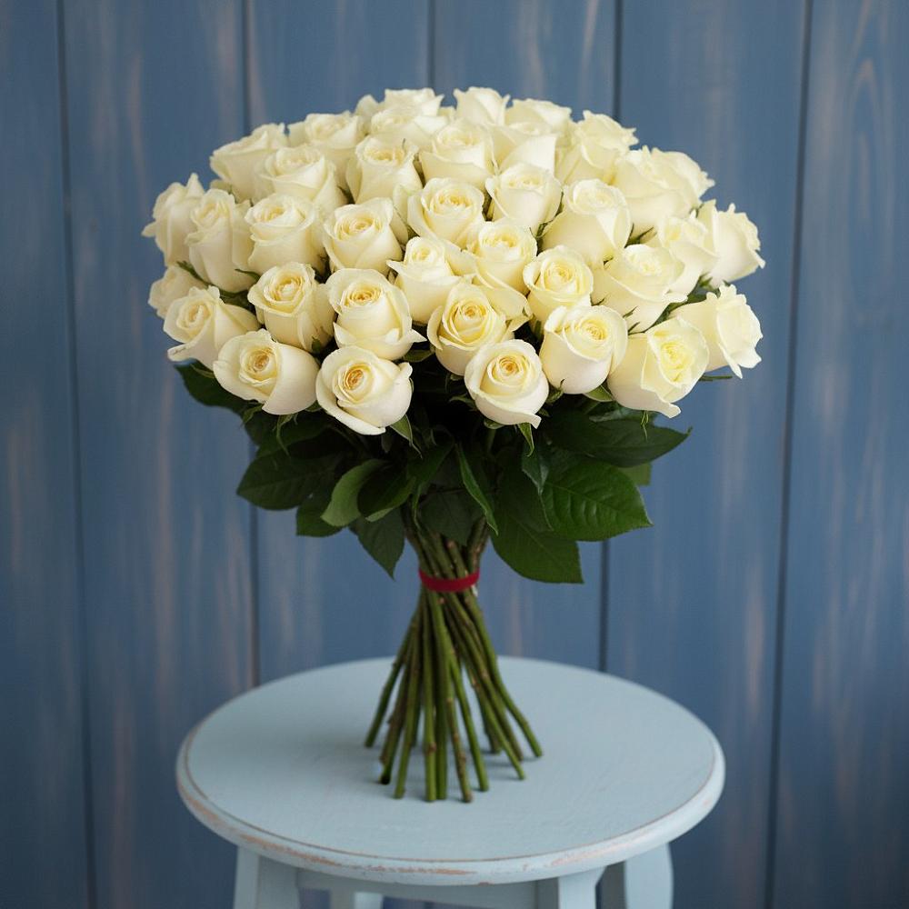 Букет 51 Белая роза Эдлесс Лав в Левокумском