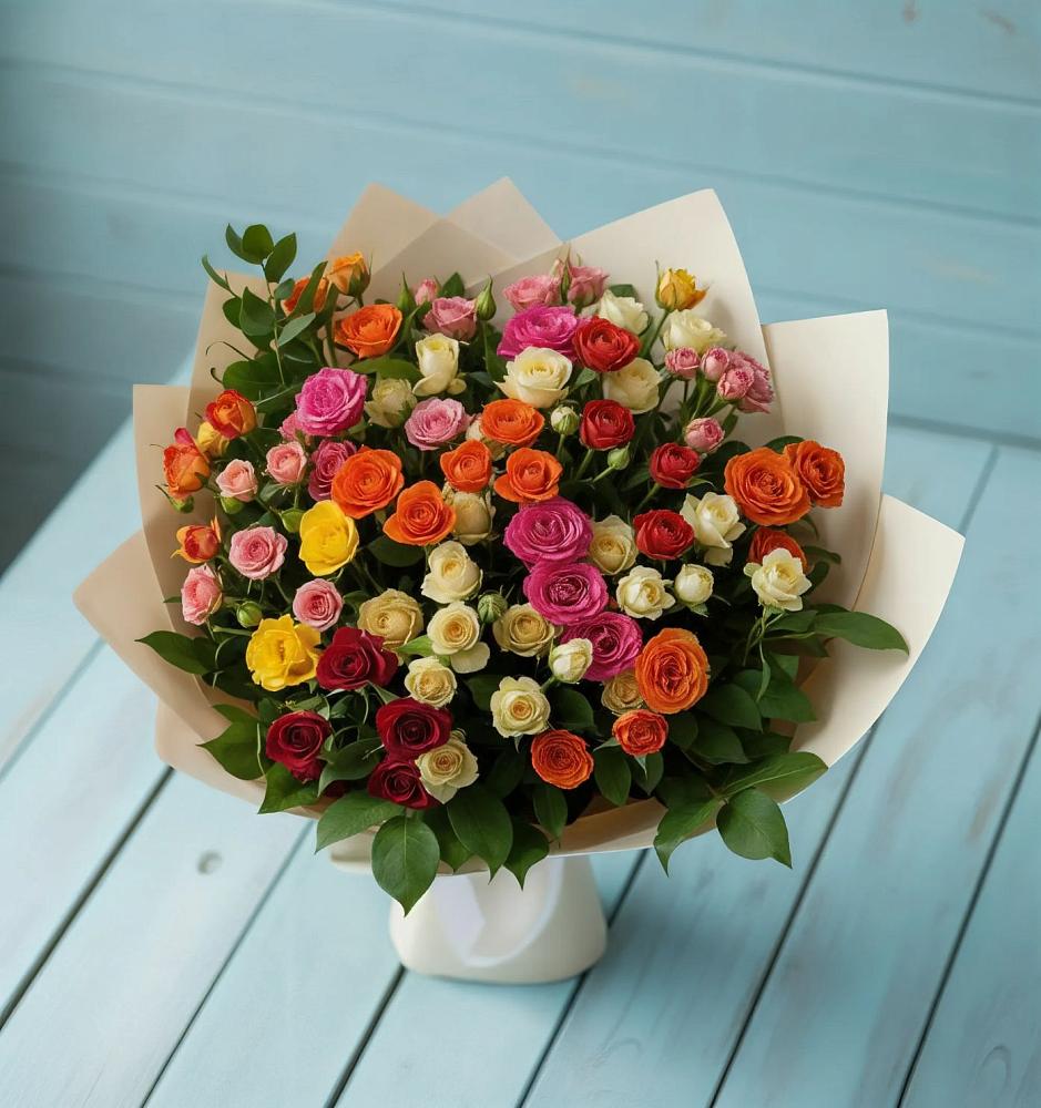 Букет Микс из разноцветных кустовых роз в Левокумском